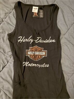 Harley-Davidson Black Tank with Orange & White Logo Details